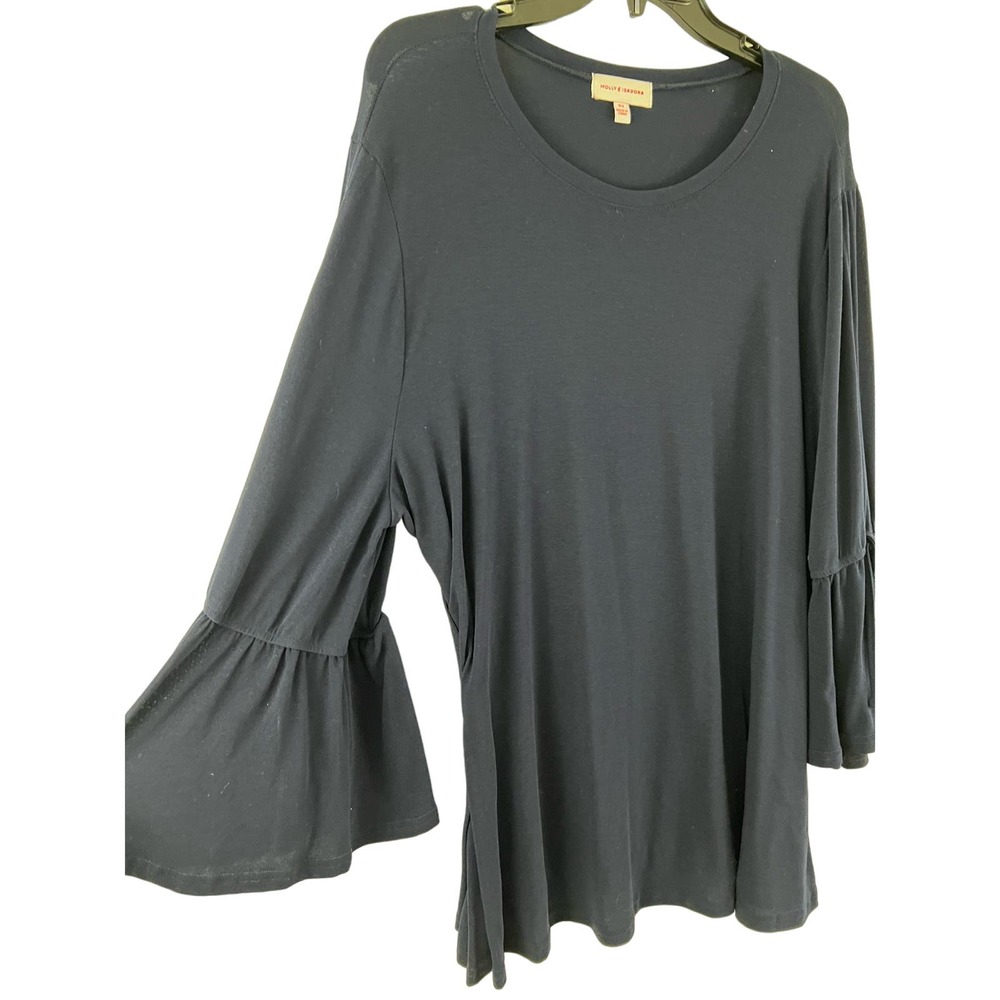 Molly & Isadora Womens 5X Plus Shirt Solid Black Top Long Sleeves Tunic - Picture 2 of 6
